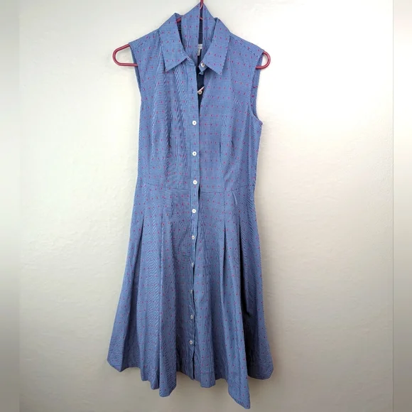 Tommy Hilfiger | Dresses | Tommy Hilfiger Blue Cotton Red Embroidered Dot  Shirt Dress 4